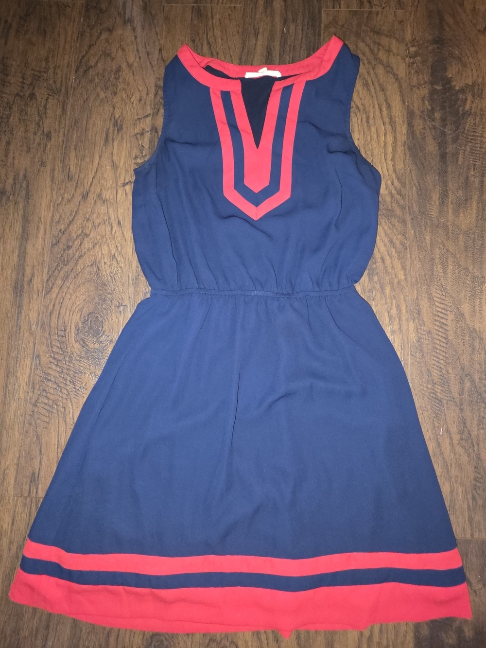 41 Hawthorn Navy Blue Mini Dress with Red Trim